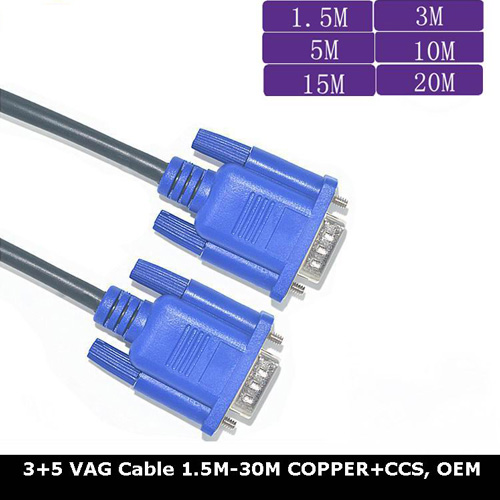 Hot sell high definition display 15pin male to male VGA 3+5 cable connector cable