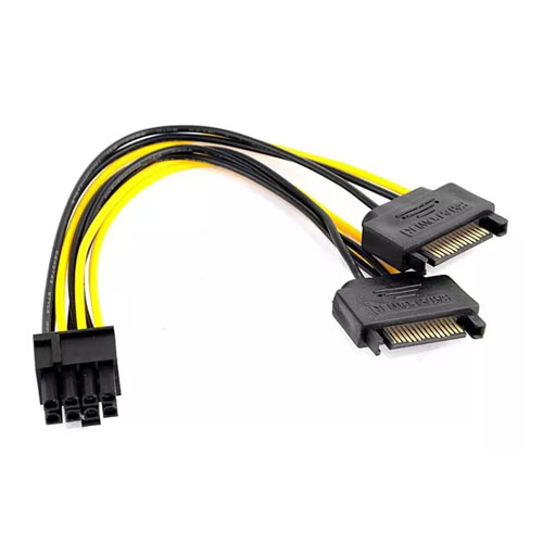 Dual 15Pin SATA Male To 8pin(6+2) PCI-E Card Power Supply Adapter Cable